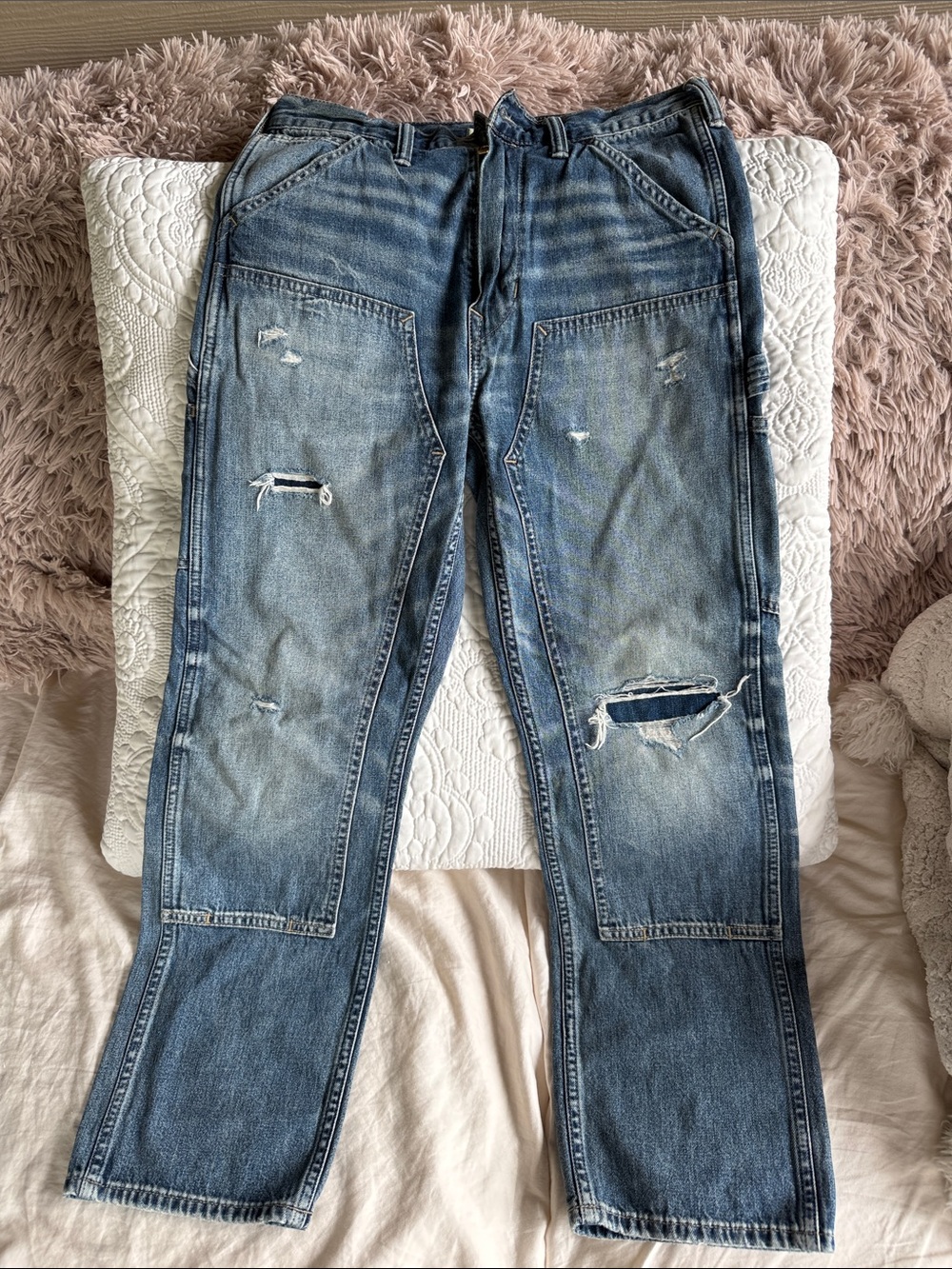 American Eagle Outfitters Distressed Light Blue Relaxed Jeans